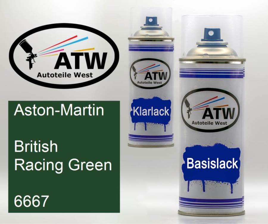 Aston-Martin, British Racing Green, 6667: 400ml Sprühdose + 400ml Klarlack - Set, von ATW Autoteile West.